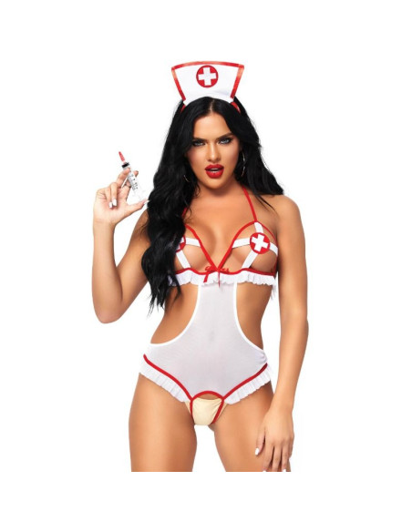 LEG AVENUE - NURSE OPEN CROTHLESS TEDDY ONE SIZE 2 