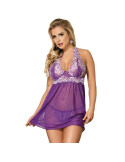 SUBBLIME - BABYDOLL BIANCO LACCI FLOREALI VIOLA S / M 5 