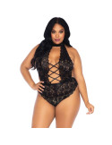 LEG AVENUE - FLORAL LACE CROTHLESS TEDDY PLUS SIZE 2 