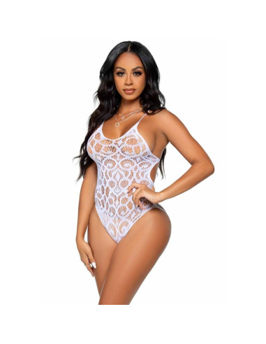 LEG AVENUE - SEAMLESS SCROLL LACE TEDDY - WHITE 4 