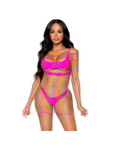 LEG AVENUE - NET LONG SLEEVED MINI DRESS ONE SIZE - MULTICOLOR 5 