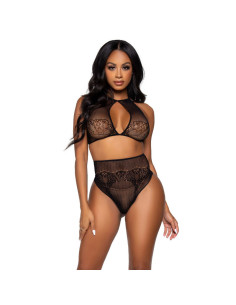 LEG AVENUE - TWO PIECES SET HALTER CROP TOP & THONG PANTY PANTY ONE SIZE 5 