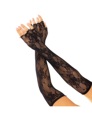 LEG AVENUE - GUANTI SENZA DITA IN RETE FLOREALE NERO 1 