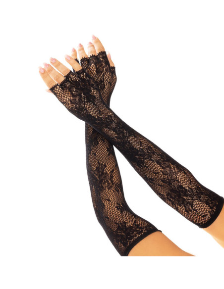 LEG AVENUE - FLORAL NETWORK FINGERLOSE HANDSCHUHE SCHWARZ 1 