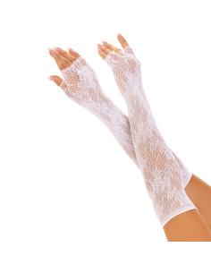 LEG AVENUE - FLORAL NETWORK FINGERLESS GLOVES WHITE 1 