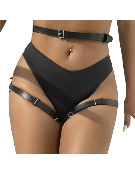 SUBBLIME - HARNAIS DE TAILLE ET DE JAMBES EN CUIR NOIR TAILLE UNIQUE 10 