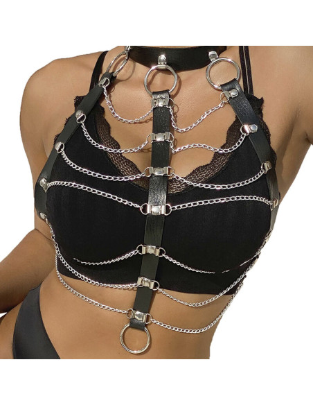 SUBBLIME - CHEST HARNESS LEATHER CHAINS BLACK ONE SIZE 11 