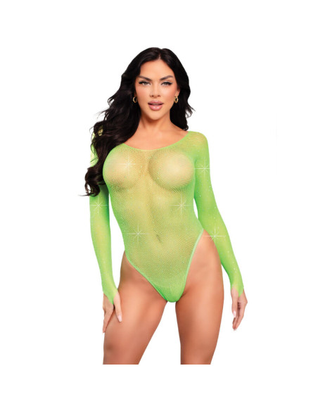 LEG AVENUE - BODY MANICA LUNGA CRISTALLIZZATO VERDE 4 