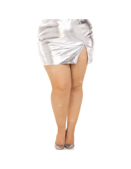 LEG AVENUE - BAS MAILLE CRISTALISÉE CARAMEL GRANDE TAILLE 3 