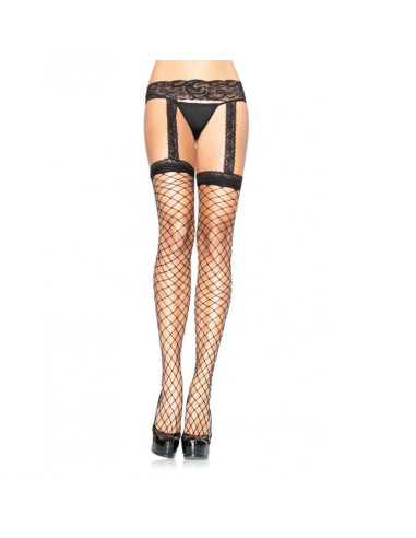 LEG AVENUE - FISHNET STOCKINGS WITH BLACK LACE GARTER GARTER 1 