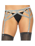 LEG AVENUE - SILVER LUREX ELASTIC GARTER BELT ONE SIZE 2 