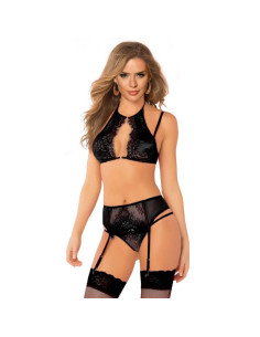 QUEEN LINGERIE - BRA + GARTER AND THONG SET SIZE S/M 2 