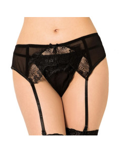 QUEEN LINGERIE - STRING AVEC JARRETIÈRE EN DENTELLE NOIRE S/M 3 