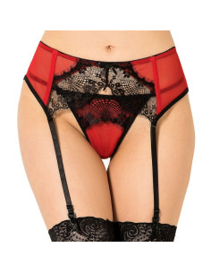 QUEEN LINGERIE - STRING AVEC JARRETIÈRE DENTELLE ROUGE S/M 3 