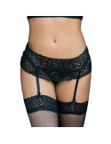 QUEEN LINGERIE - GIARRETTIERA E PERIZOMA DISEGNO FLOREALE NERO S/M 3 