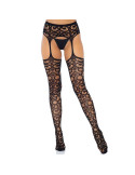 LEG AVENUE - SCROLL LACE GARTER BELT STOCKINGS ONE SIZE 5 