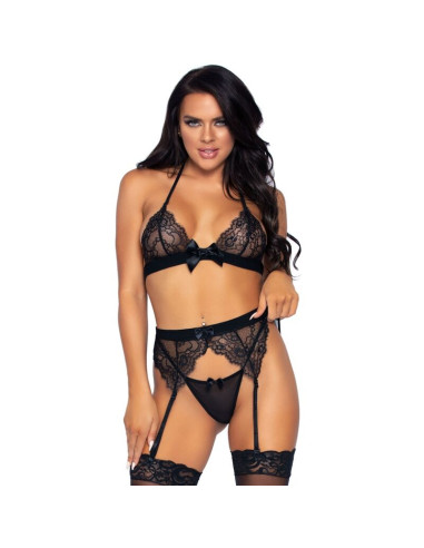 LEG AVENUE - DREI-TEILIGES SET-TOP, STRUMPFGÜRTEL UND G-STRING M 4 