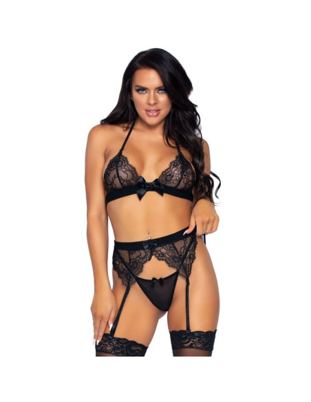 LEG AVENUE - DREI-TEILIGES SET-TOP, STRUMPFGÜRTEL UND G-STRING M 4 