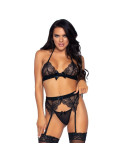 LEG AVENUE - DREITEILIGES SET, TOP, STRUMPFGÜRTEL UND G-STRING L 4 