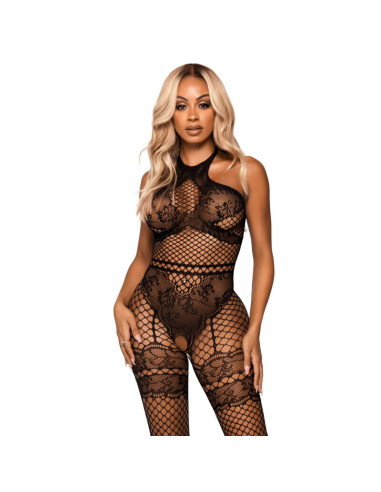 LEG AVENUE - NET HALTER BODYSTOCKING EINE GRÖSSE - SCHWARZ 5 