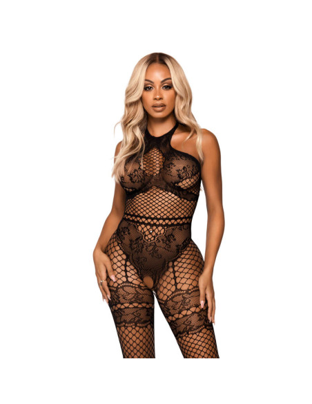 LEG AVENUE - NET HALTER BODYSTOCKING EINE GRÖSSE - SCHWARZ 5 