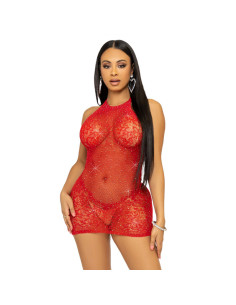 LEG AVENUE - RHINESTONE HALTER MINI ROBE TAILLE UNIQUE - ROUGE 3 