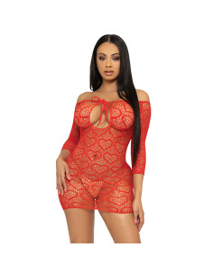 LEG AVENUE - MINI ROBE EN FILET COEUR TAILLE UNIQUE - ROUGE 2 