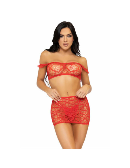 LEG AVENUE - ENSEMBLE TROIS PIÈCES TOP, MINI-JUPE ET STRING TAILLE UNIQUE - ROUGE 2 