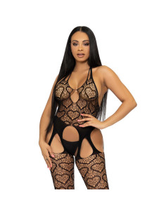 LEG AVENUE - BODYSTOCKING DE RED CON TIRANTES TALLA ÚNICA - NEGRO 2 