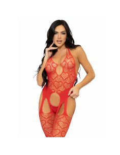 LEG AVENUE - NET SUSPENDER BODYSTOCKING, EINE GRÖSSE - ROT 2 