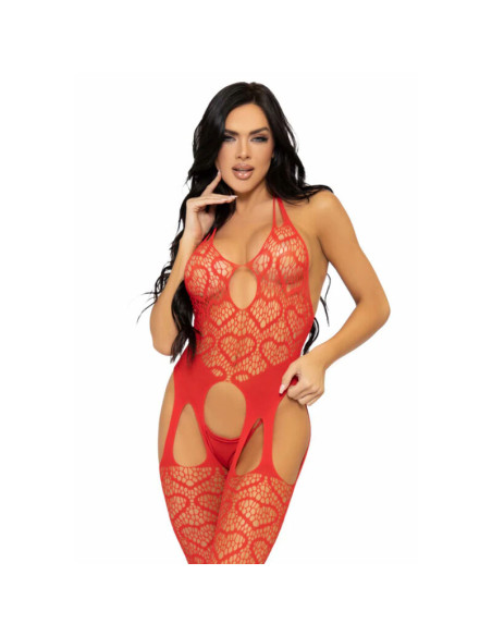 LEG AVENUE - BODYSTOCKING CON RETE TAGLIA UNICA - ROSSO 2 