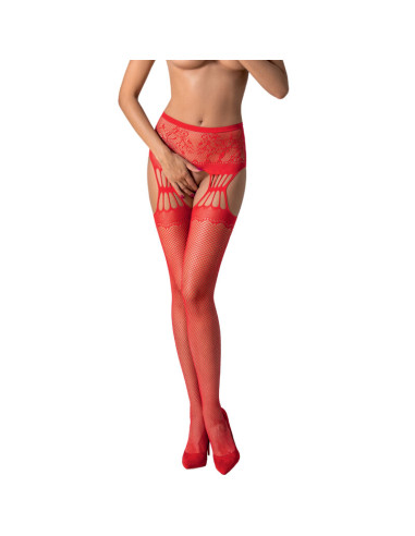 PASSION - S027 ROTE STRÜMPFE MIT GARTER, EINE GRÖSSE 6 