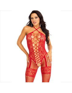 LEG AVENUE - BODYSTOCKING NECK HALTER RED HEARTS RED 6 