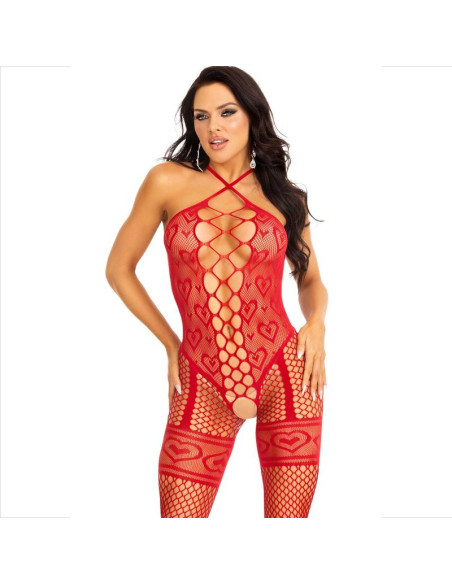 LEG AVENUE - BODYSTOCKING NECK HALTER RED HEARTS RED 6 