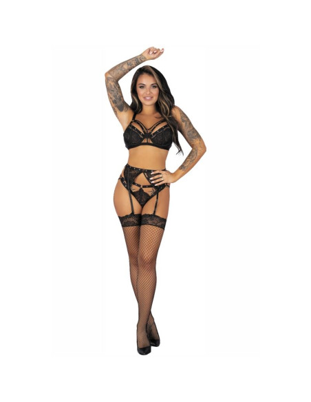 LIVCO CORSETTI FASHION - POJZON LC 90670 SOUTIEN-GORGE + PORTE-JARRETELLES + BAS + CULOTTE NOIR L/XL 3 