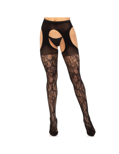 LEG AVENUE - LACE GARTER STOCKINGS BLACK 4 