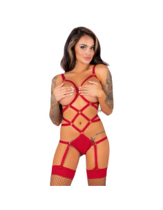 LIVCO CORSETTI FASHION - THIARA LC 20213 SET BODY + CALZE ROSSO S/M 8 