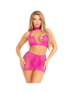 LEG AVENUE - FUCHSIA OPEN LACE TOP & SKIRT 4 