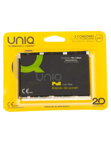 UNIQ - PULL LATEX FREE CONDOMS WITH STRIPS 3 UNITS 3 