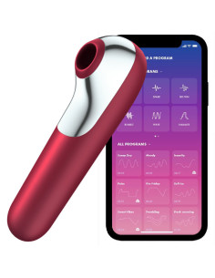 SATISFYER - DUAL LOVE VIBRATOR UND SAUGER MIT PULSIERTER LUFT ROT 5 