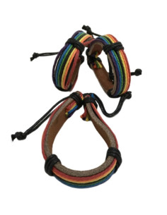 PRIDE - BRACCIALE IN PELLE MARRONE CON BANDIERA LGBT 1 