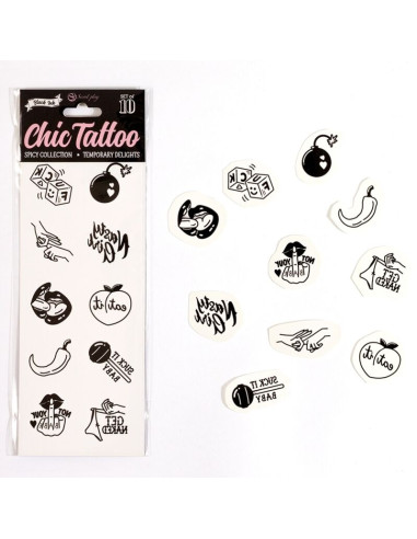 SECRET PLAY - LOT DE 10 TATOUAGES TEMPORAIRES SPICY COLLECTION 5 