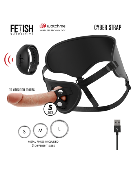 FETISH SUBMISSIVE CYBER STRAP - HARNESS WITH REMOTE CONTROL DILDO WATCHME S TECHNOLOGY 15 