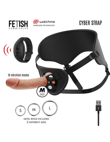 FETISH SUBMISSIVE CYBER STRAP - HARNESS MIT FERNBEDIENUNG DILDO WATCHME M TECHNOLOGIE 15 