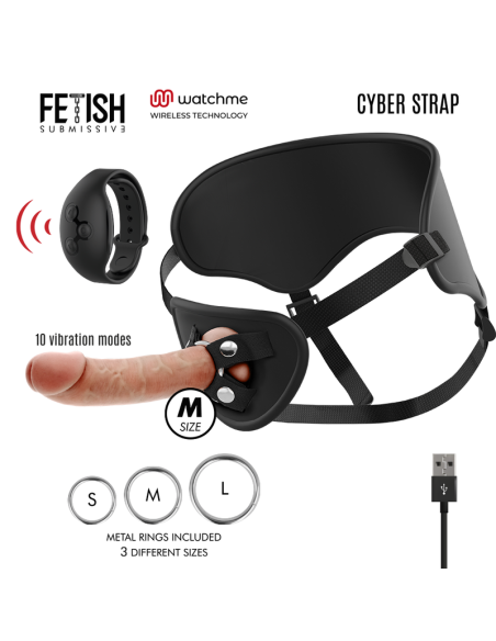 FETISH SUBMISSIVE CYBER STRAP - HARNESS WITH REMOTE CONTROL DILDO WATCHME M TECHNOLOGY 15 