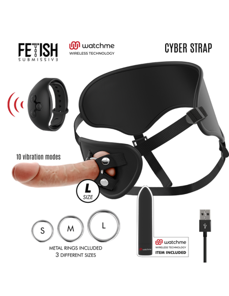 FETISH SUBMISSIVE CYBER STRAP - HARNAIS AVEC GODE ET TÉLÉCOMMANDE BULLET TECHNOLOGIE WATCHME L 16 