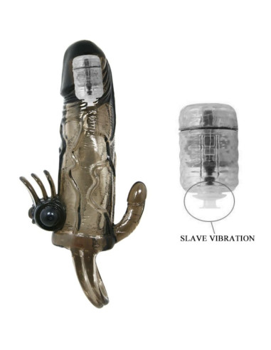 BAILE - BRAVE MAN PENIS COVER WITH CLIT AND ANAL STIMULATION DOUBLE BULLET BLACK 16.5 CM 10 