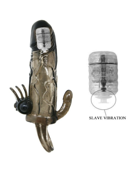 BAILE - BRAVE MAN PENIS COVER WITH CLIT AND ANAL STIMULATION DOUBLE BULLET BLACK 16.5 CM 10 