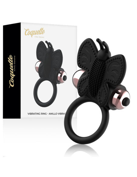 COQUETTE CHIC DESIRE - COCKRING PAPILLON AVEC VIBRATEUR NOIR/ OR 8 