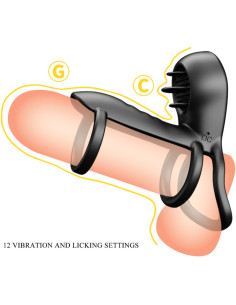 PRETTY LOVE - GAINE PÉNIS JAMMY 12 VIBRATIONS AVEC LANGUE EN SILICONE RECHARGEABLE 11 